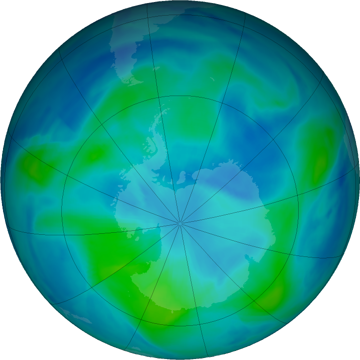 Antarctic ozone map for 13 March 2022